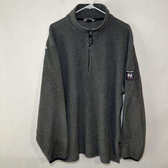 Vintage Nautica 1/4 Zip Fleece Pullover Mens Size Large Gray Sweater Made In USA - Picture 1 of 14
